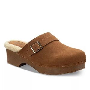 Style & Co Womens Dakotaa Slip-On Tan Suede Clogs 5M Buckle Cozy Winter Casual
